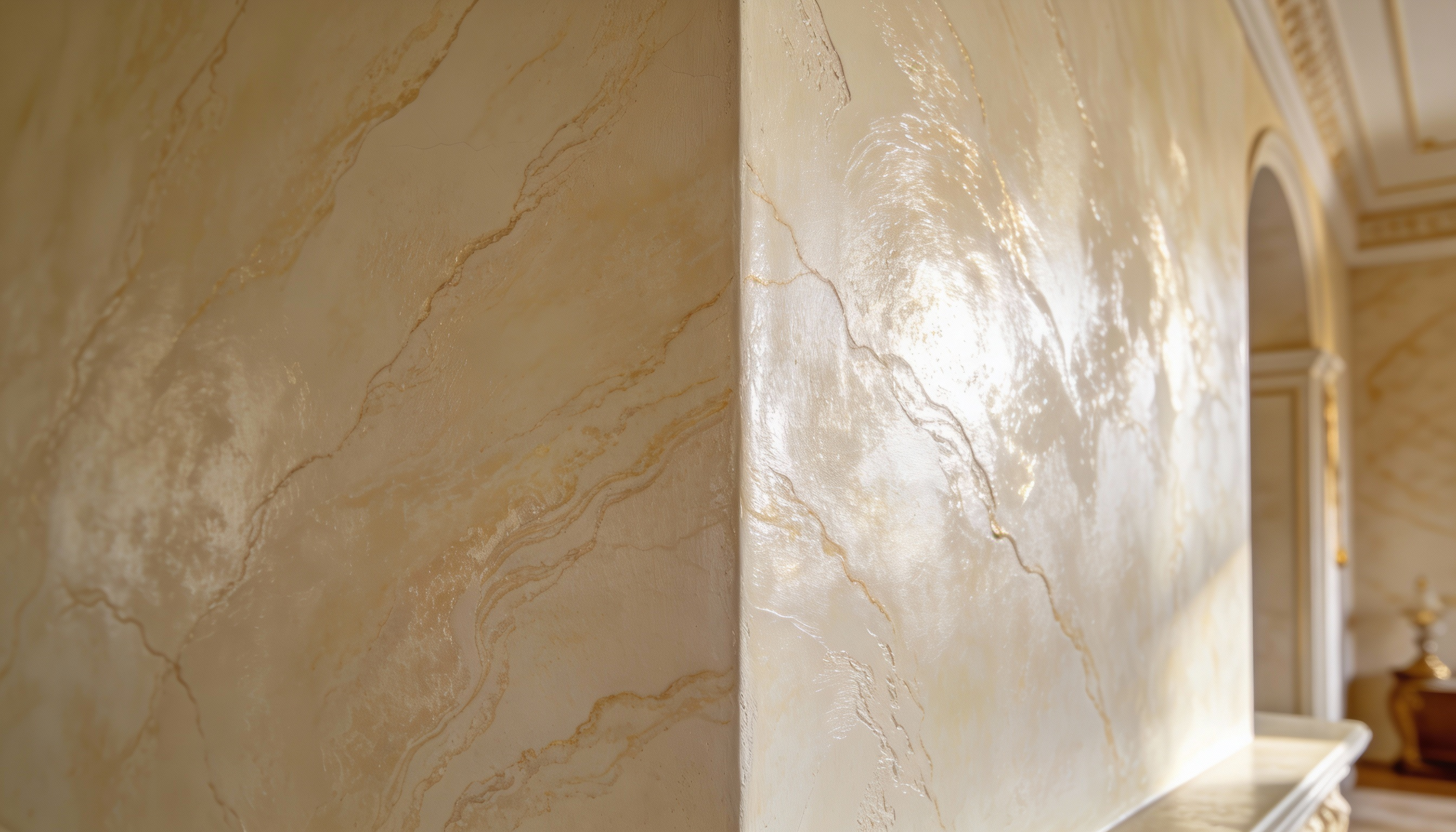 Luxuriöse Stucco Veneziano Wand in einem Wohnzimmer